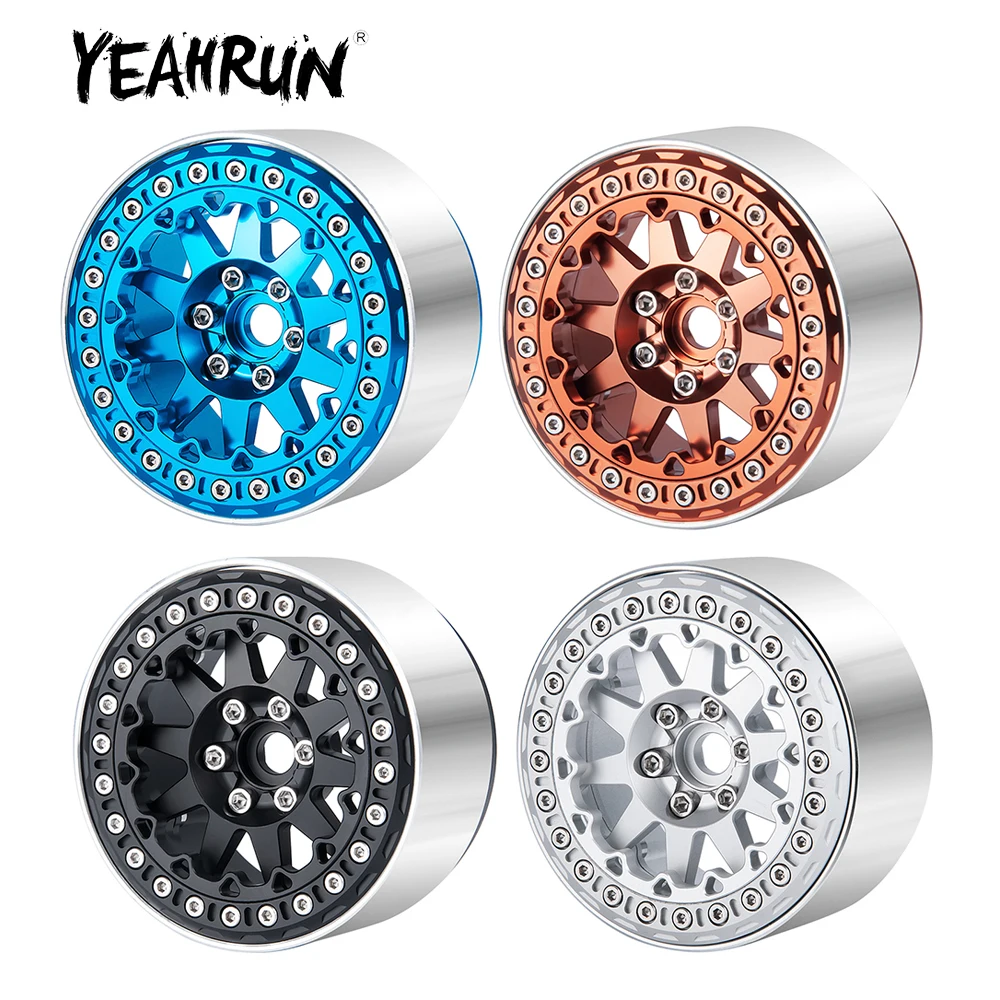 YEAHRUN 4Pcs Metal Alloy Beadlock 2.2 inch Wheel Rims Hubs & Rings Set for Axial Wraith 90048 TRX-4 1/10 RC Crawler Car Parts