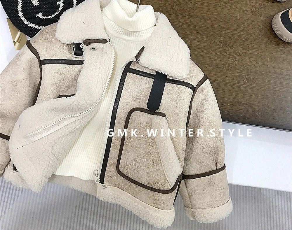 Boys and Girls Autumn and Winter Fur One Piece Coat Childrens Faux Fur Winter Clothing New Girls Treasure Leather Jacket
