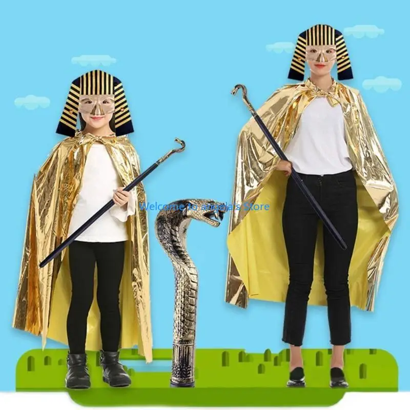 X4YC Egyptian Costume Accessory King Pharaoh Costume Golden Cloak Venetians Mask