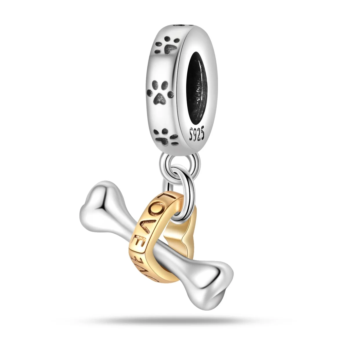 

Original 925 Sterling Silver Charms Luxury Pet Love Heart Bones Beads Fit Bracelet Diy Women Making Delicate Gift