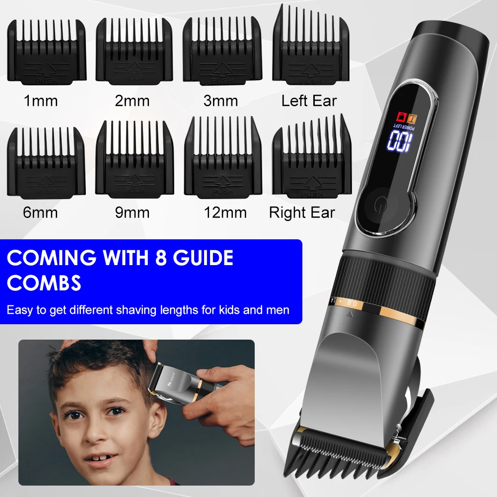 Professional Hair Clipper Rechargeable Electric Trimmer For Men Beard Kids Barber Cutting Machine Haircut LED Screen Waterproof