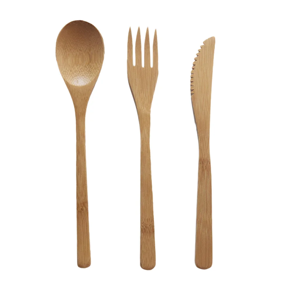 

4pcs Bamboo Cutlery Set Japanese Style Wooden Spoon Fork Cutter Heat Resistant Non Scratch Tableware Eco Friendly Wood