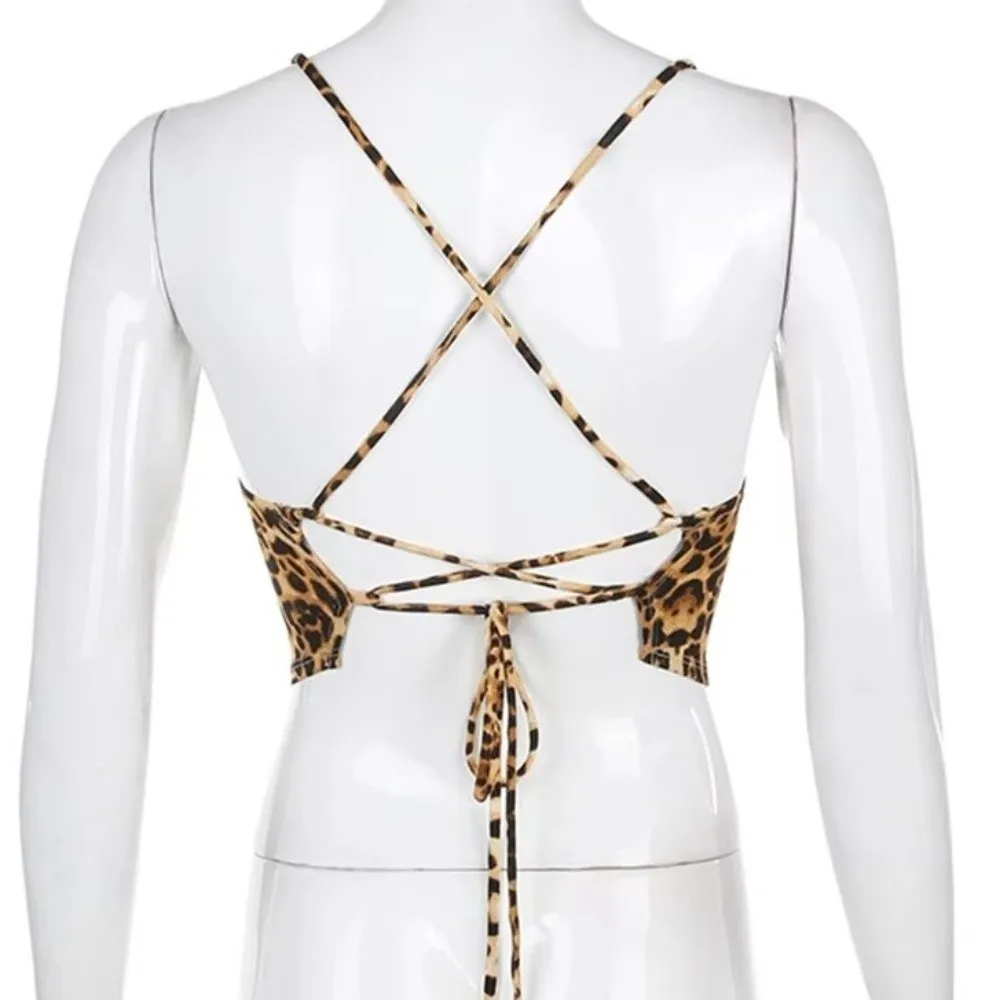 

Bottoming Shirt Leopard Crop Top Spicy Girls Style Slim Fit Girl's Vest Top Spring Summer Leopard Print Suspender Women