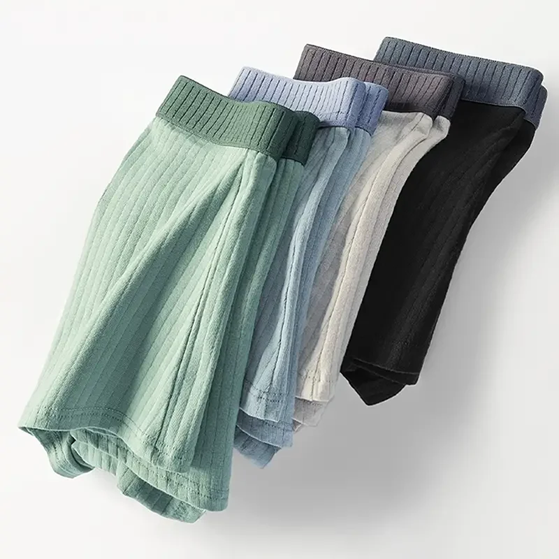 4-Piece Cotton Men's Fashionable Boxer Shorts, Personalized Striped Solid Color Underwear, Men's Close Fitting Boxer Shorts