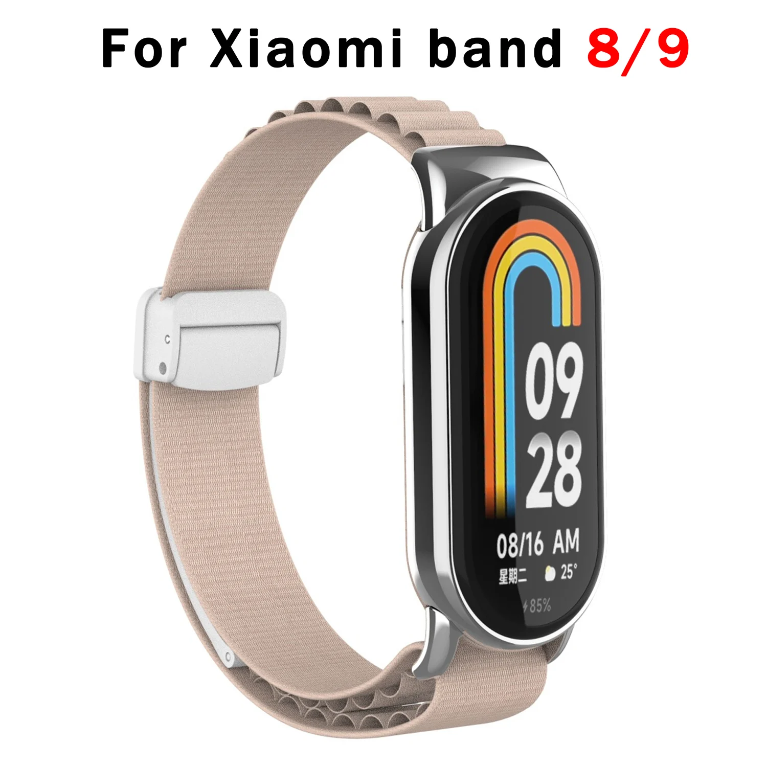 สำหรับ Xiaomi Mi band 9สาย Mi band 8 ALPS หัวโลหะไนลอนหัวเข็มขัดแม่เหล็กลำลองเปลี่ยนสายรัดข้อมือหัวเข็มขัดแม่เหล็ก