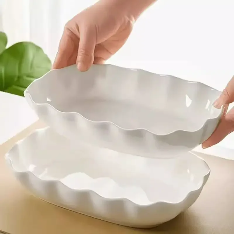 Creative Ceramic Bowl Plate Set Deep Soup Plate Fruit Plate Fish Plate Home Use Dishware round Shape Chinese Style Handmade