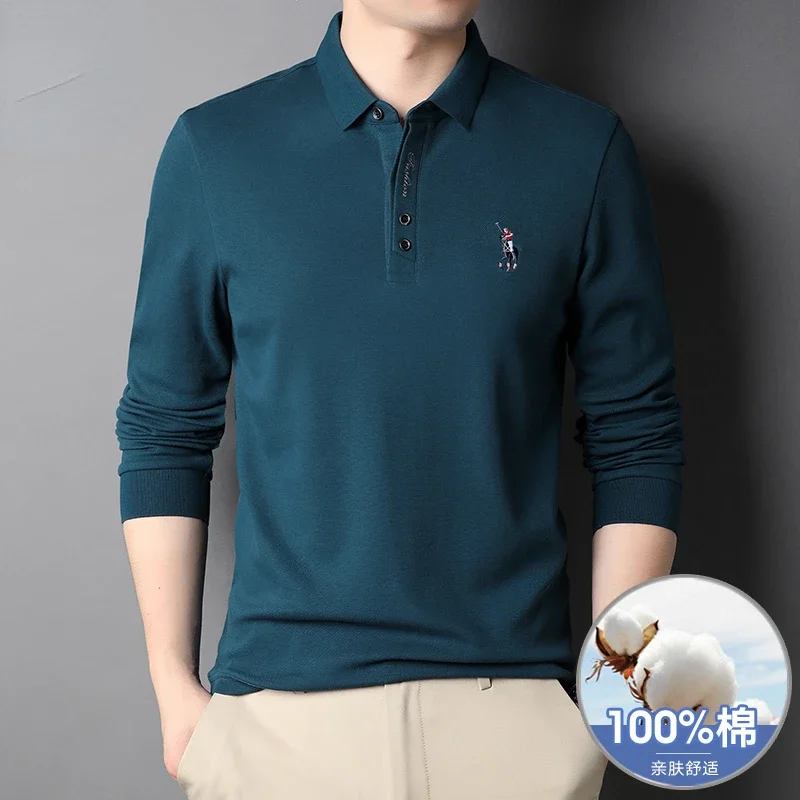 Long Sleeve T Shirt Men Cotton 100% 2023 Spring Autumn New Casual Fashion Solid Color Lapel Polo Shirt for Men Poleras De Hombre