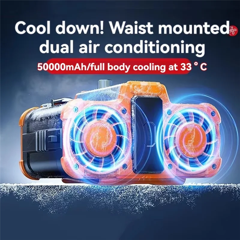 

A08F-10000Mah Поясной вентилятор с двойными вентиляционными отверстиями, съемный аккумулятор, портативный зажим на высокотемпературной работе