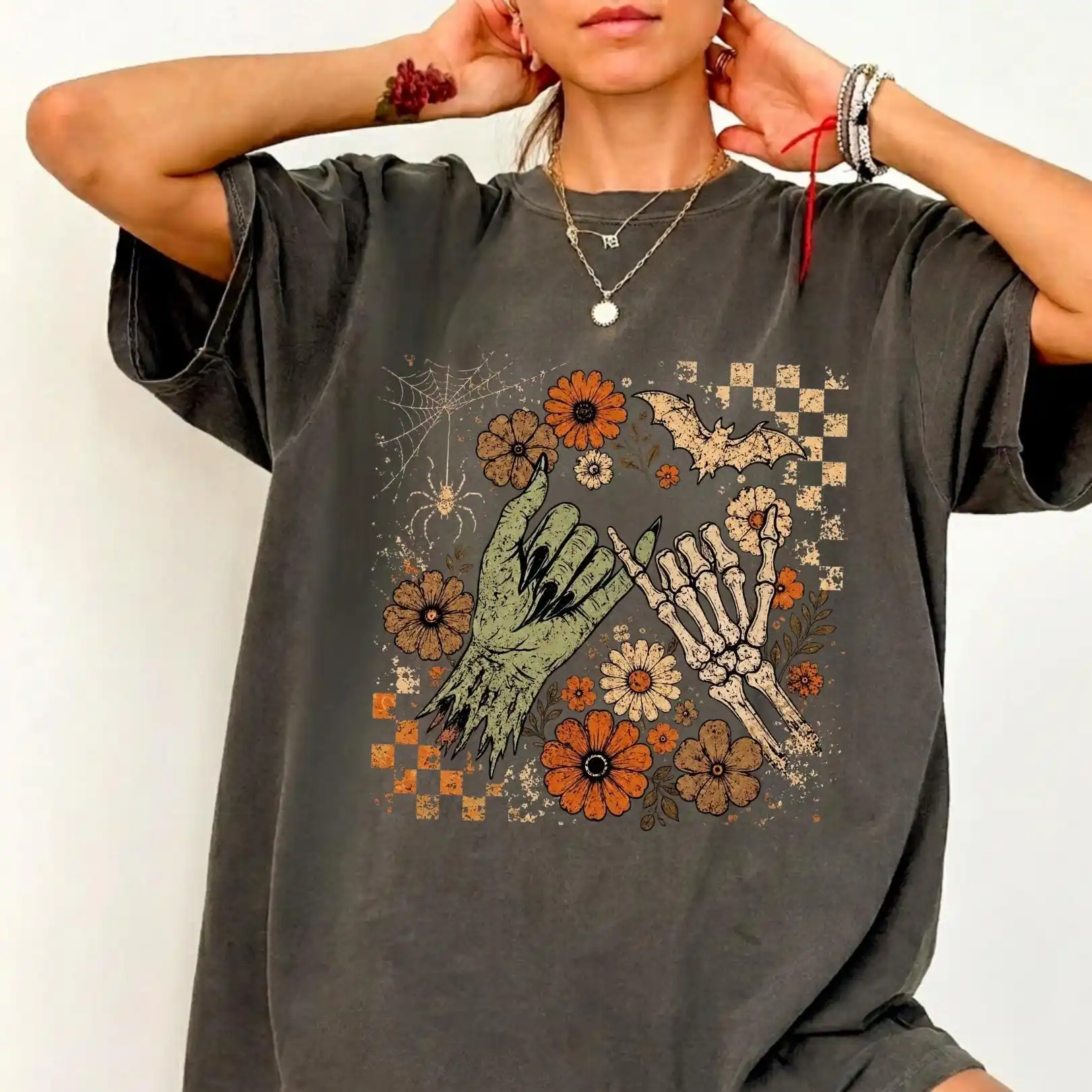Pinky Promise Halloween Shirt, Witch Monster Tee, Skeleton Hand T-Shirt, Retro Spooky Top, Vintage Fall Apparel view 3