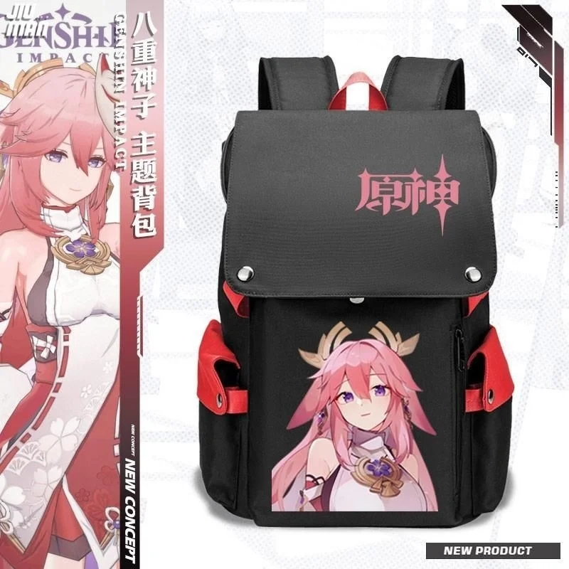 Anime jogo genshin impacto yae miko mochilas para portátil anti-roubo mochilas escolares à prova dusb água carregamento usb bolsa de viagem apto 15.6 Polegada