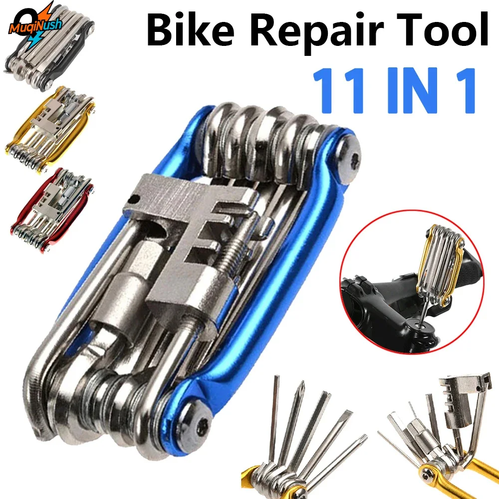 

MuqiNush 11 in 1 Bicycle Repair Tool Kit, Mountain Bike Wrench Screwdriver Chain Hex Spoke Multifunction Outdoor Cycling Tool