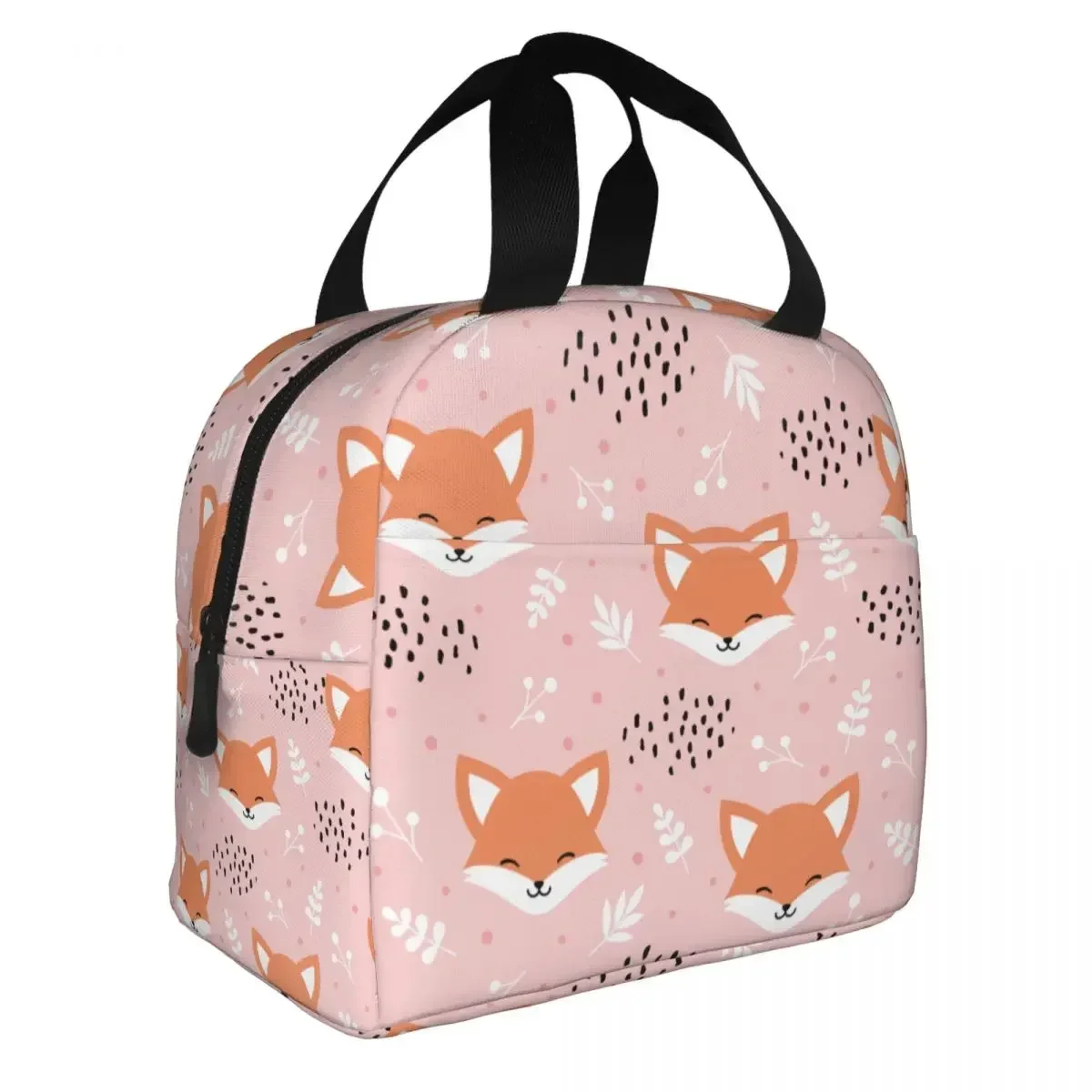 Fox Flower Floral Lunch Bags Portable Insulated Canvas Cooler Bag Thermal Picnic Lunch Box for Women Kids