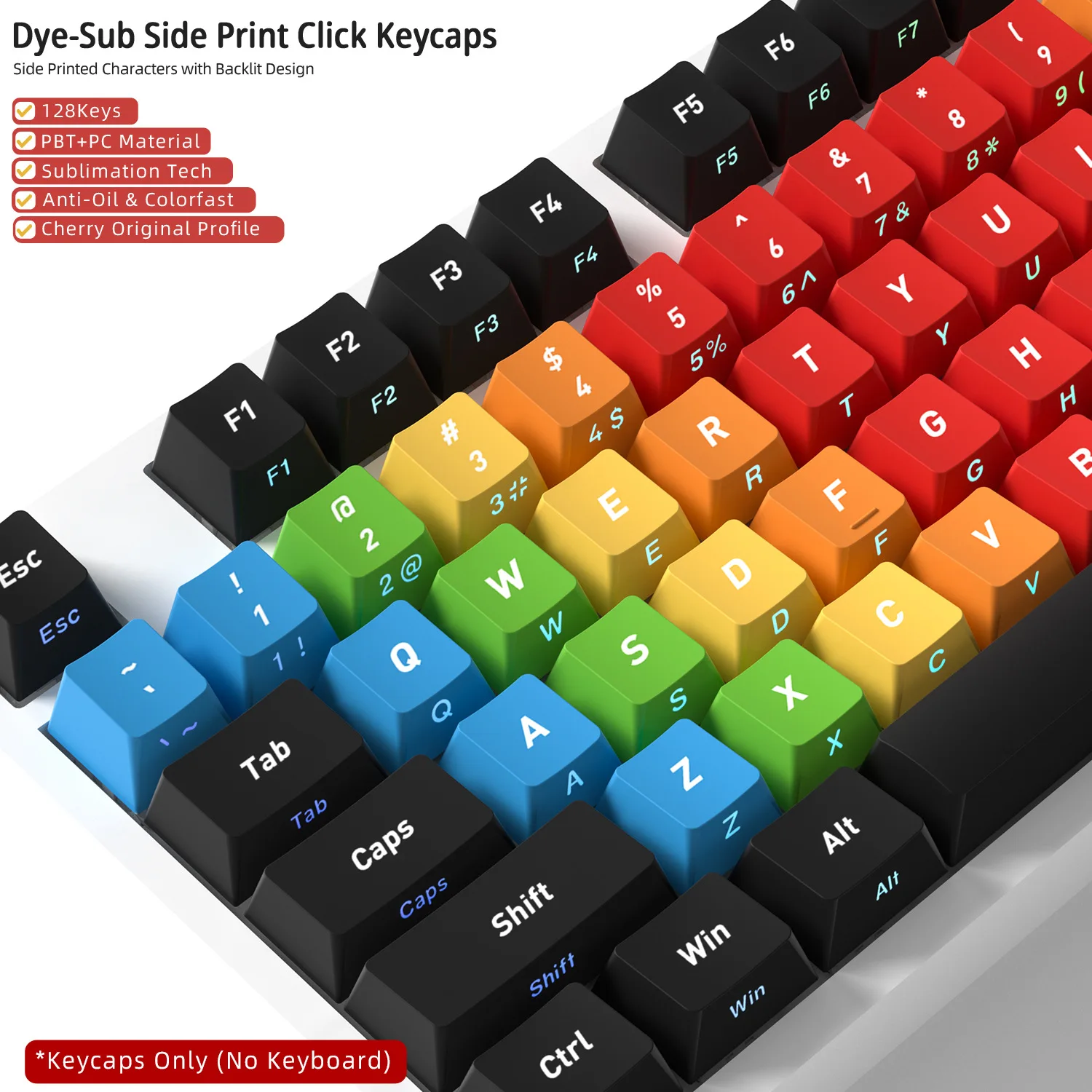 Click Side Backlight Set Keycaps 128 Keys PBT Material Cherry Profile DYE-SUB For MX Switch Mechanical Keyboard ISO ANSI Layout