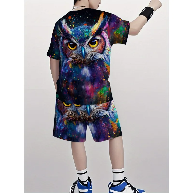 2025 3D Printed Men's Daily Casual Sports Street Summer Round Neck Short Sleeved T-shirt Shorts Set Personality