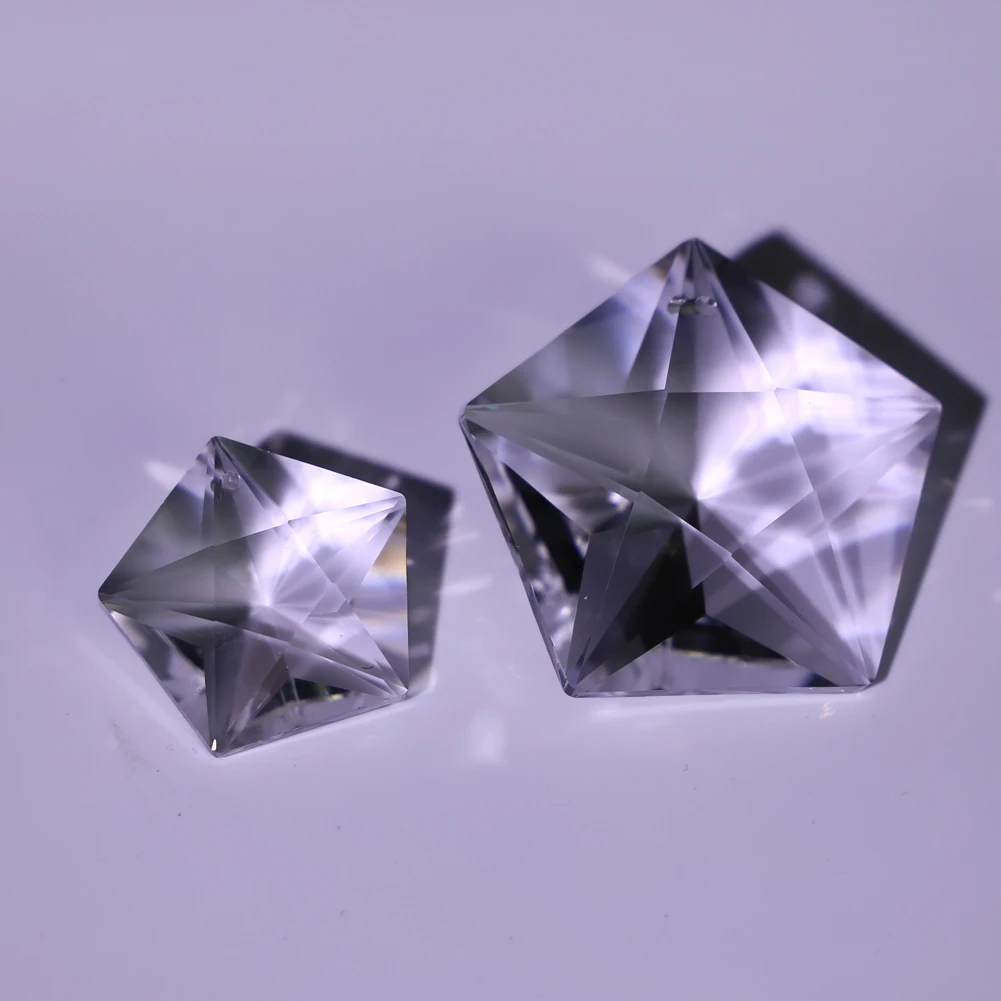 2PCS Faceted Prism Pentagram Glass Crystal Pendant Rainbow Suncatcher Chandelier Lamp Catcher Parts Window Garden Hanging Decor
