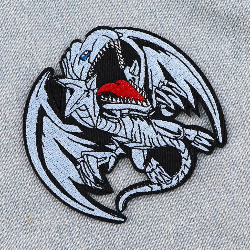 Japanese Anime Game Blue Eye White Dragon Clothes Badges Iron On Patches Appliques Embroidered Stripes for Clothes Jacket Jeans