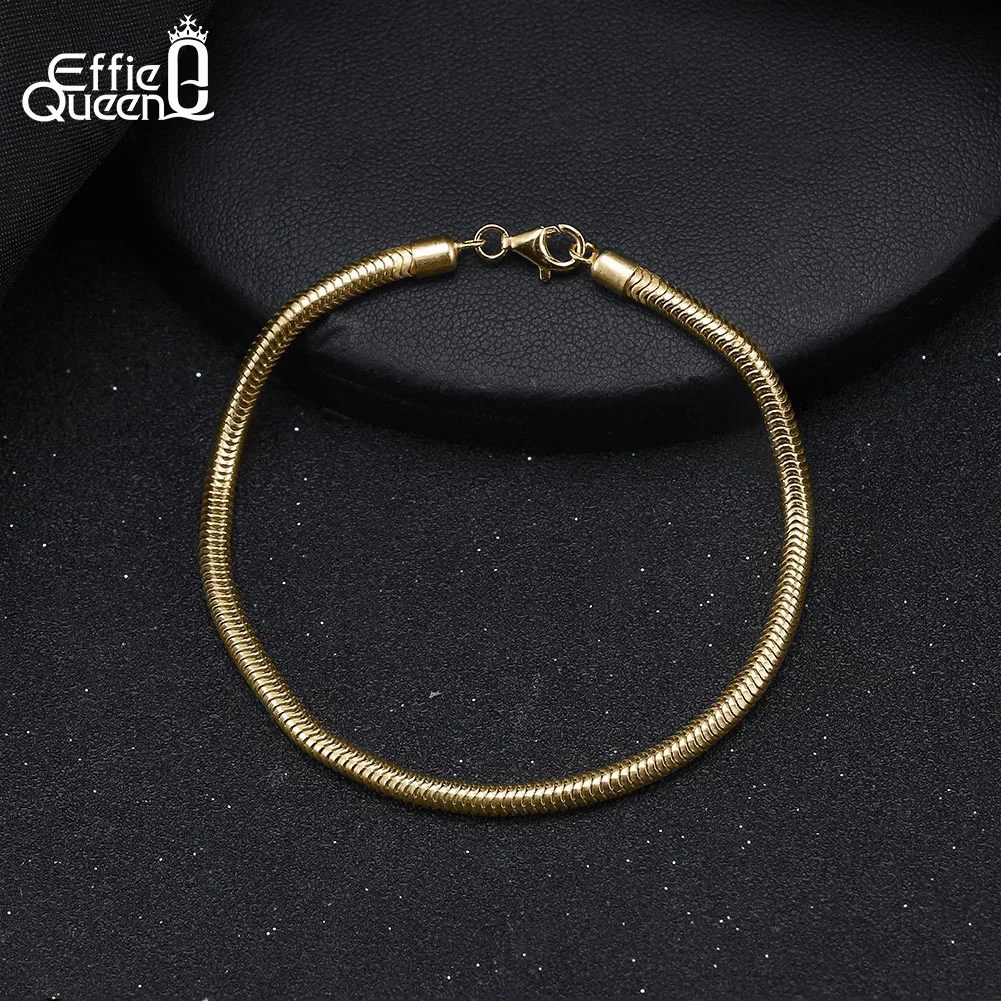 EFFIE QUEEN 925 Sterling Silver Round Snake Chain Bracelet 3mm Width DIY Charm Party Gift Fashion Jewelry Wholesale Unisex SB100