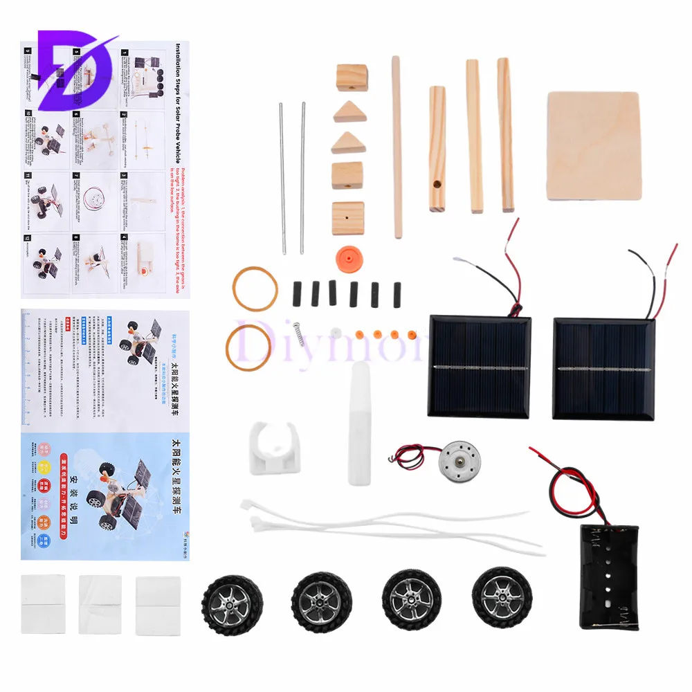 Wooden Solar Remote-Controlled Racing Car Model Diy Maker Kit Children's Assembly Creative Toy Gift Science Project Experimental