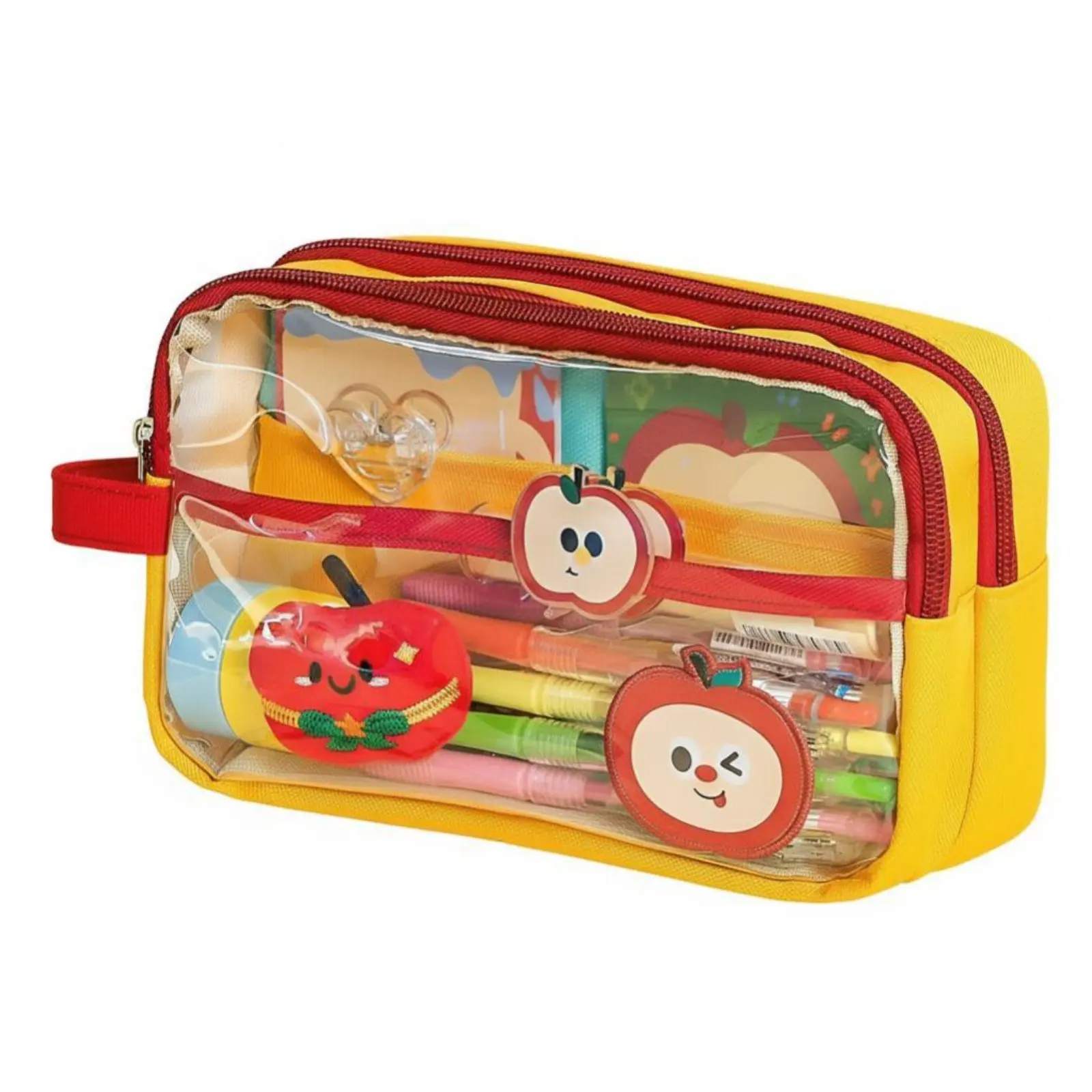 Multicolored Pencil Case, Large Capacity Handheld Transparent Front Stationery Bag, Multi-Compartment Organizer, Simple Japanese