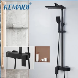 KEMAIDI Matte Black Bathroom Bathtub Shower Faucet Set Wall Mounted Rainfall Shower Head Dual Handles Mixer Shower Systerm