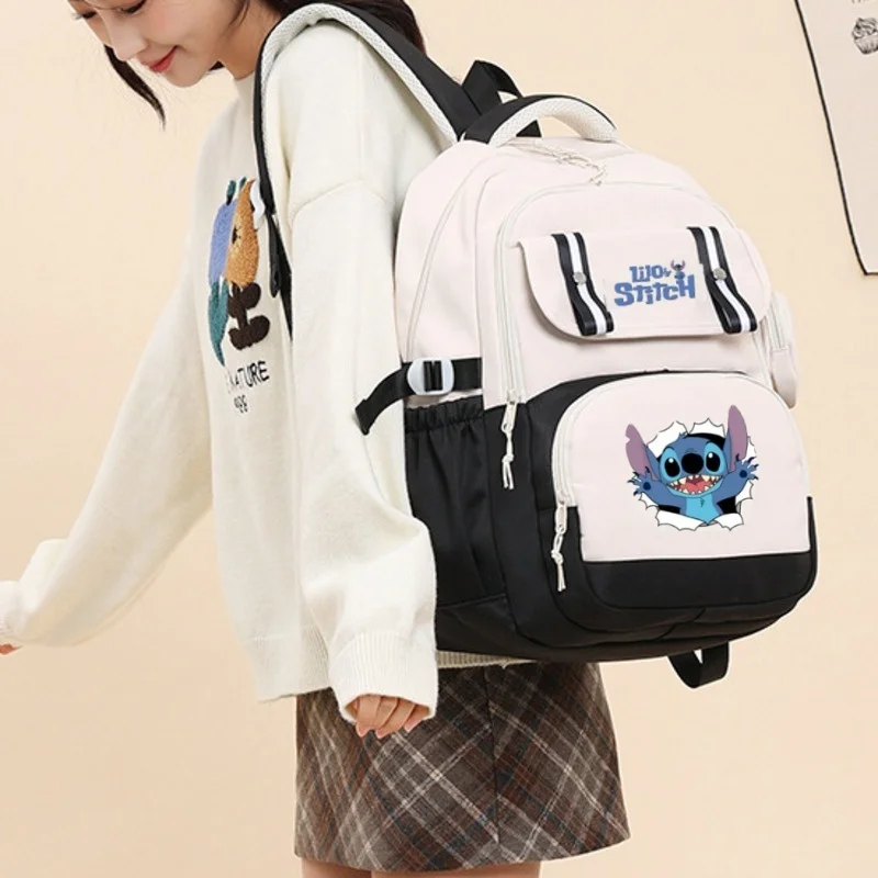حقيبة ظهر Miniso Lilo Stitch اللطيفة للأطفال بسعة كبيرة حقائب كتب للطلاب المتوسطة من النايلون المقاوم للماء حقيبة مدرسية متعددة الاستخدامات هدية للأولاد والبنات