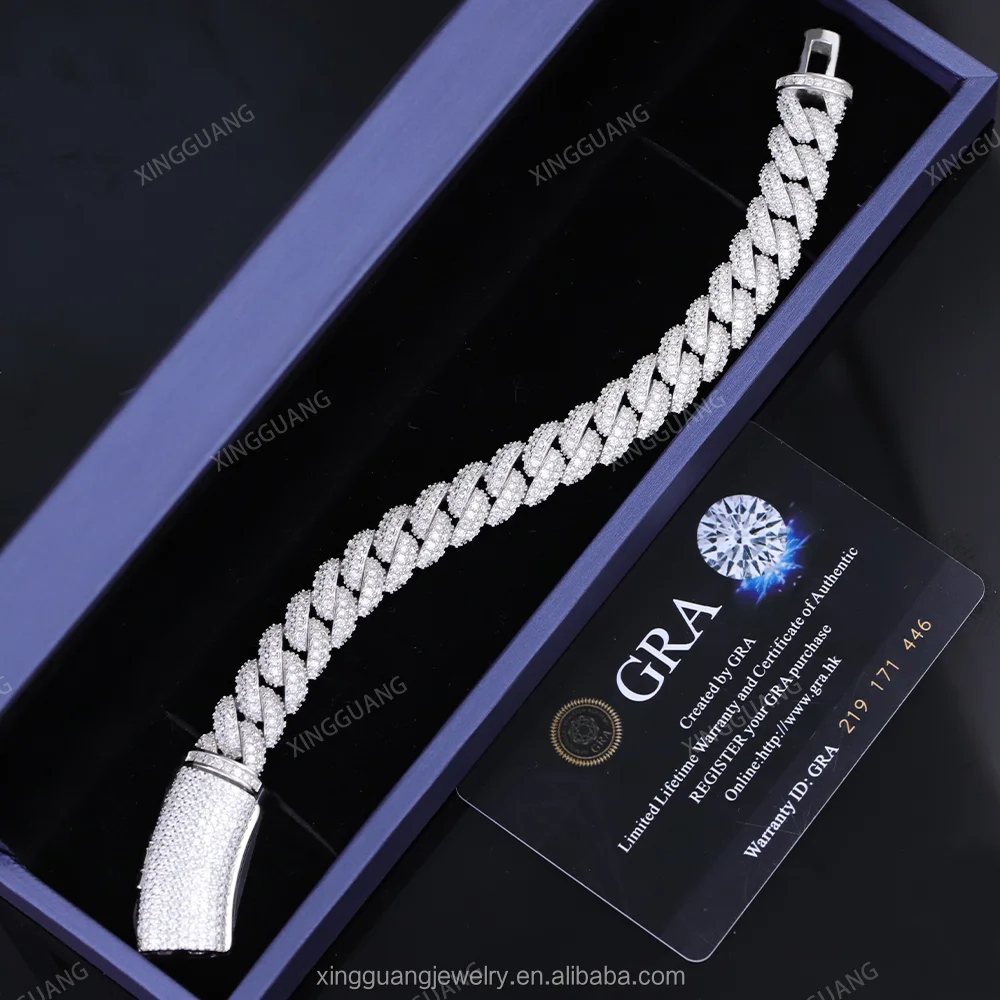 to .Hot-sale 13mm 6mm Silver VVS Moissanite Cuban Link Diamond Chain Fine Jewelry Necklaces Bracelet for Hip Hop Men Women.