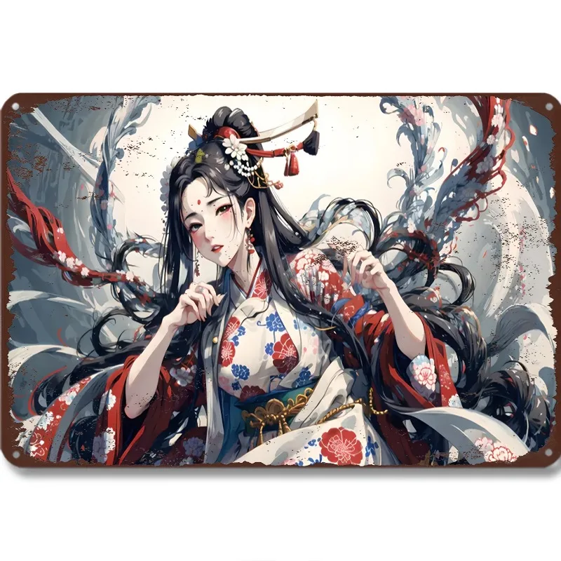 

Chinese - Style Art Metal Sign: Exquisite Ancient - Style Woman Artwork, Great for Chinese - Style Decor, 7.9x11.8"or 11.8x17.7"