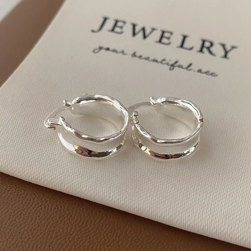 925 Sterling Silver Irregular Wide Face Earrings for Women Ear Hoop Fashion Fine Jewelry Accessories Gifts