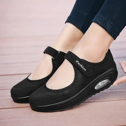 Women Summer Lightweight Sneakers Lady Air Cushion Running Sport Shoes Breathable Quick Dry Velcro Soft Flat Shoes