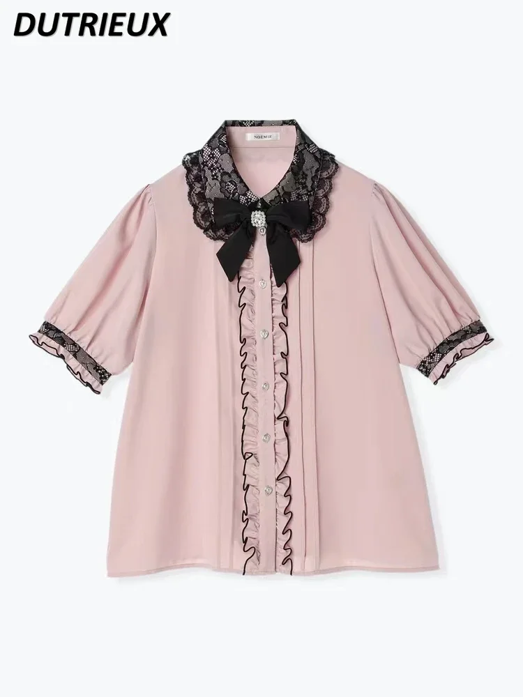 

Japanese New Sweet Lace Doll Collar Ruffled Mine Series Mass Production Short-Sleeve Blouse Women Summer New Lolita Shirt Camisa