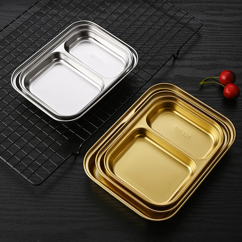 304 Stainless Steel Divided Tray Multiple Size Dinner Plates for Food Restaurant Hotel Tableware Snack Dish Kitchen Organizer