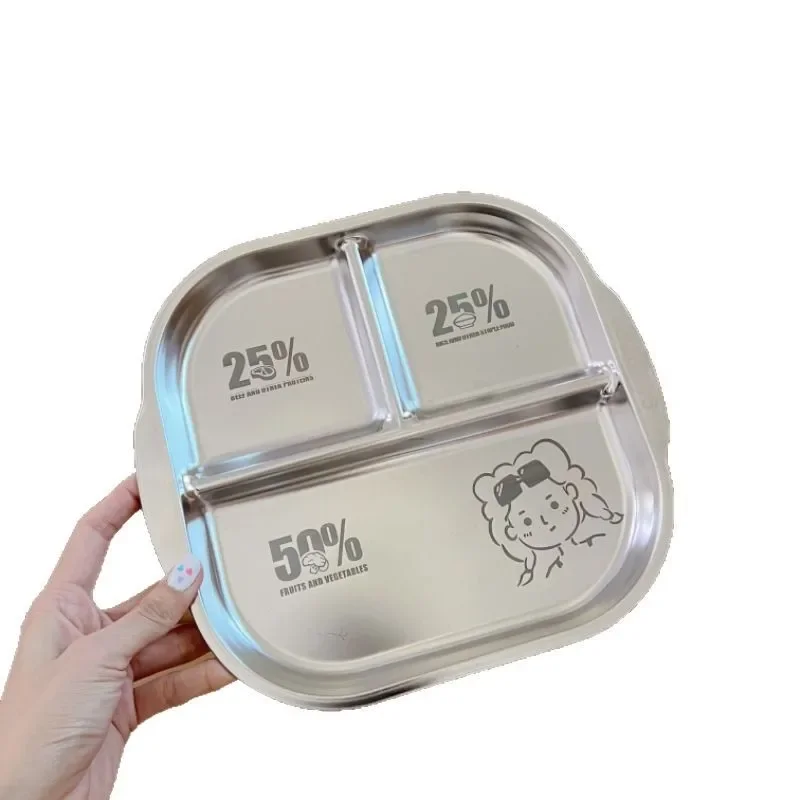 

211 stainless steel grid plate fat reduction plate children's tableware three grid rice plate separation dim