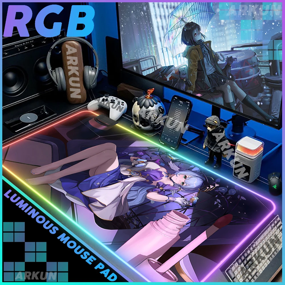 

RGB XXL Cute Hot Pretty Robin Popular Cool Honkai Star Rail Light Gaming Mouse Pad Laptop Large LED Gamer Computer Table Mat