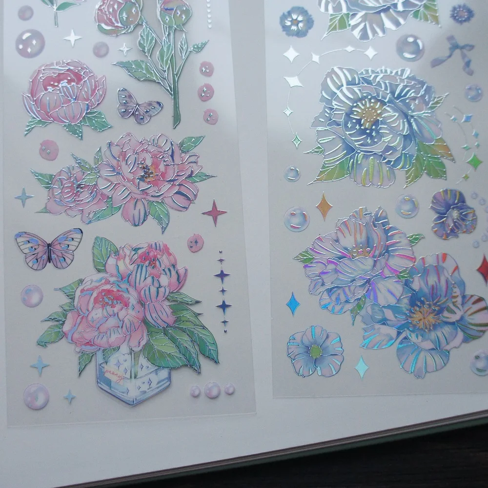 

3 Sheets Watercolor Blue Pink Rose Butterfly Design PVC Sticker Gift Tag Gift Decoration Scrapbooking Background DIY Sticker