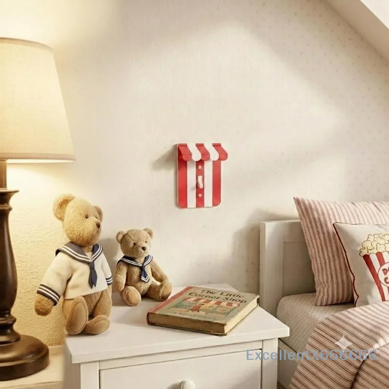 Easy to Clean Red White Two Tone Awning Shaped Switch Frame Cover Cute Photo Frame Decor for Home Wall