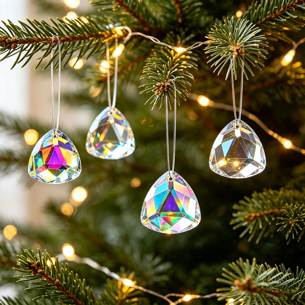 6pcs Brilliant Triangle Crystal Suncatcher Prism Hanging Shinning Rainbow Maker Chandelier Lamp Parts Pendant DIY Jewelry Making