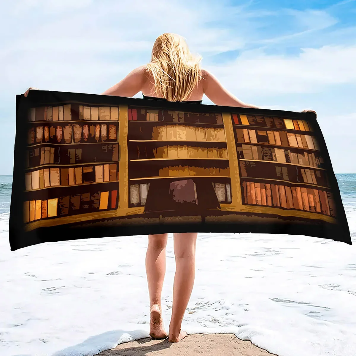 Quick Dry Beach Towel,Library Bookcase Printed Microfiber Lightweight Bath Towels Super Absorbent for Pool Towels Kids & Adults