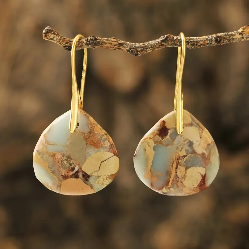 Coloured Imperial Stone Short Water Drop Earrings for Women Bohemian Spring/Summer Beach Style Mother’s Day Gifts