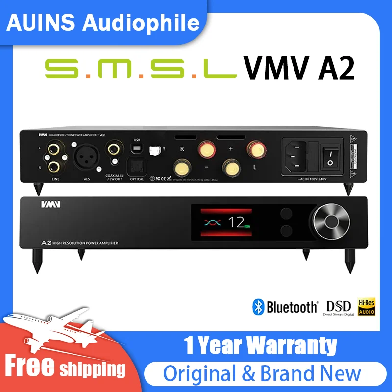 

SMSL VMV A2 HIFI Audio Power Amplifier DSD512 UAT LDAC aptX-HD AptX SBC AAC 4Ω/200W 8Ω/100W 32Bit/768kHz Supports Remote Control