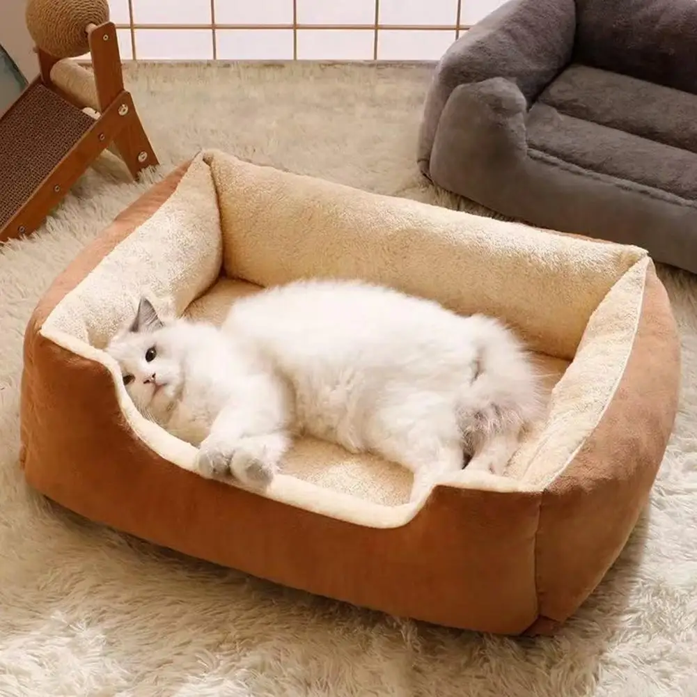 Machine Washable Pet Bed Rectangular Plush Cat Bed with Anti-slip Bottom Cozy Washable Pet Lounge for Small Dogs for Puppies