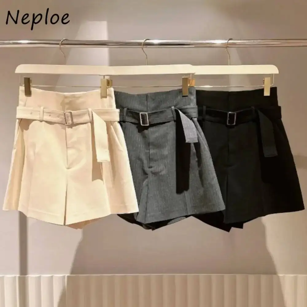 

BabYoung New Elegant All-Match High Waist Shorts Belt A-Line Casual Loose Ruched Femme Pantalon Japan Commuter Haruku Short