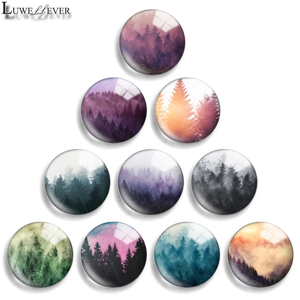 10mm 12mm 20mm 25mm 30mm 40mm 792 Forest Mix Round Glass Cabochon Jewelry Finding 18mm Snap Button Charm Bracelet