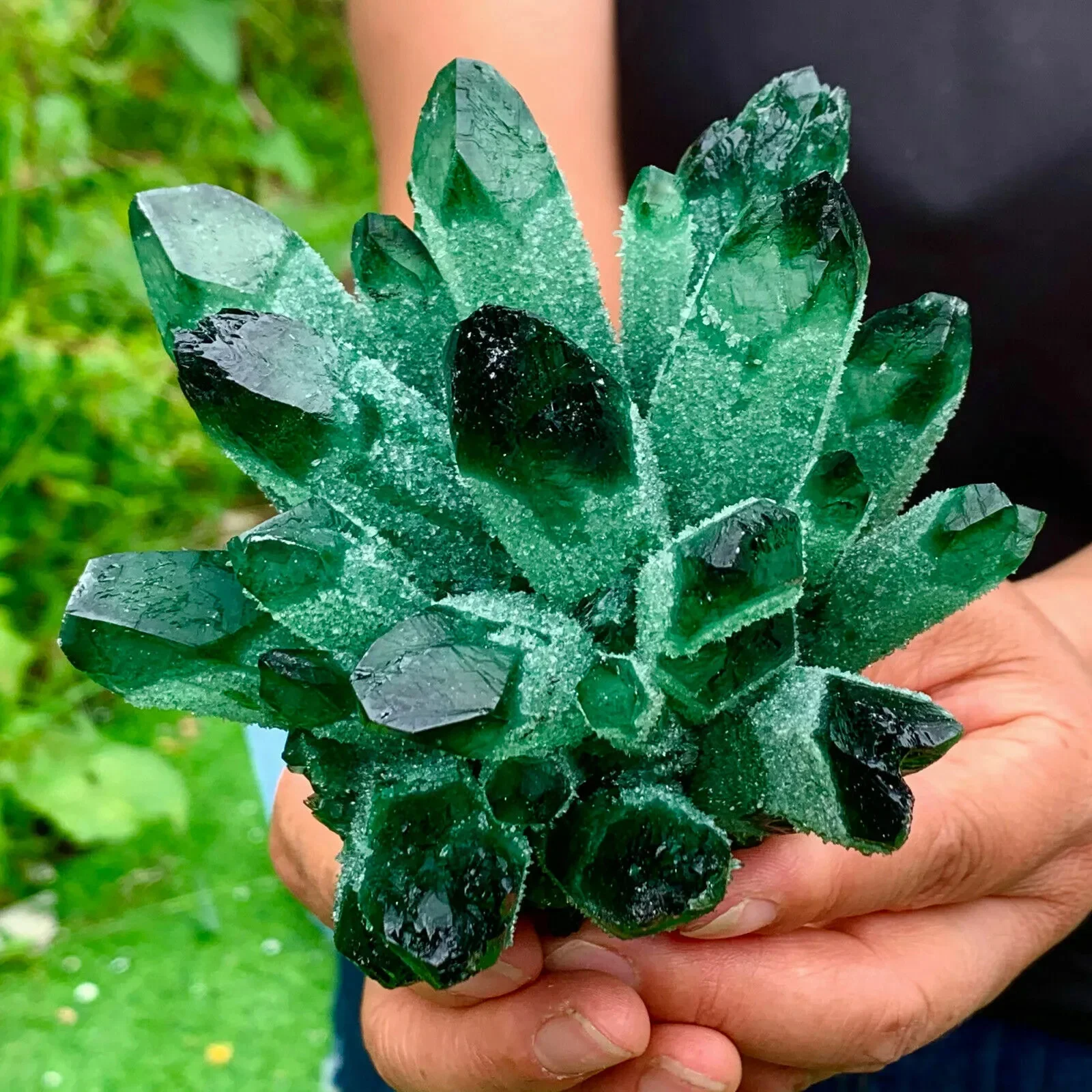 New Find Green Phantom Quartz Crystal Cluster Mineral Specimen Healing