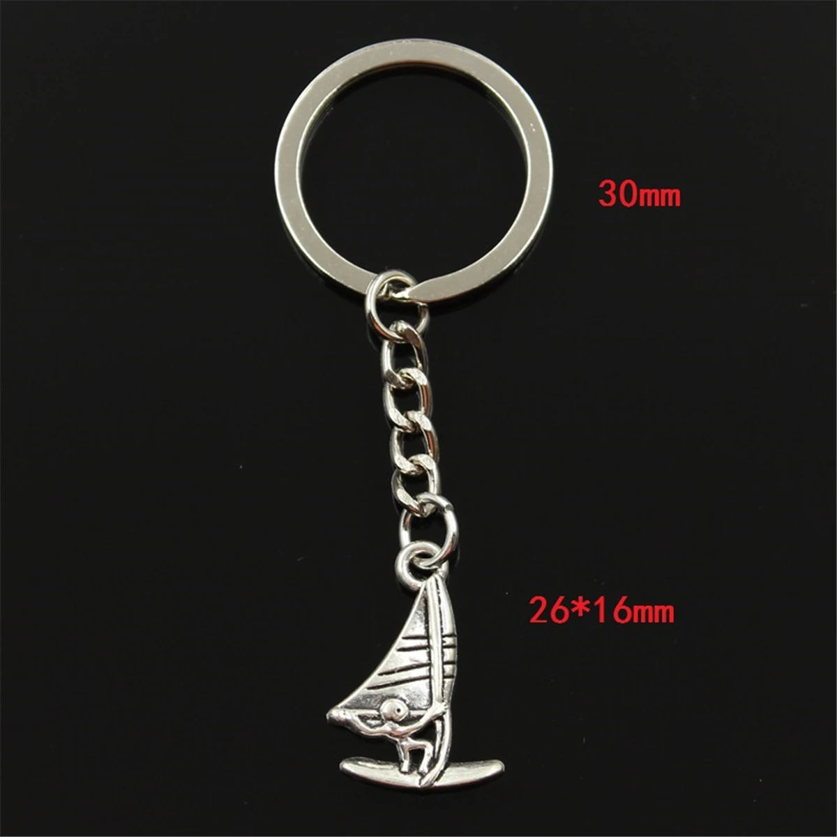 New Fashion Keychain 26x16mm Windsurfer Windsurfing Sailing Pendants DIY Men Silver Color Car Key Chain Ring Holder For Gift