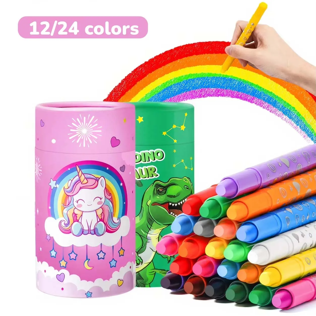 Crayones de Cera Lavables No Tóxicos de 12/24 Colores para Niños Pequeños, Set de Crayones para Dibujar y Colorear, Material de Arte