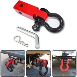 2 INCH Shackle Receiver Recovery Shackle Block Double Hole Powder Coat Red Hitch Member Block Includes Hitch Pin D-ring For SUV