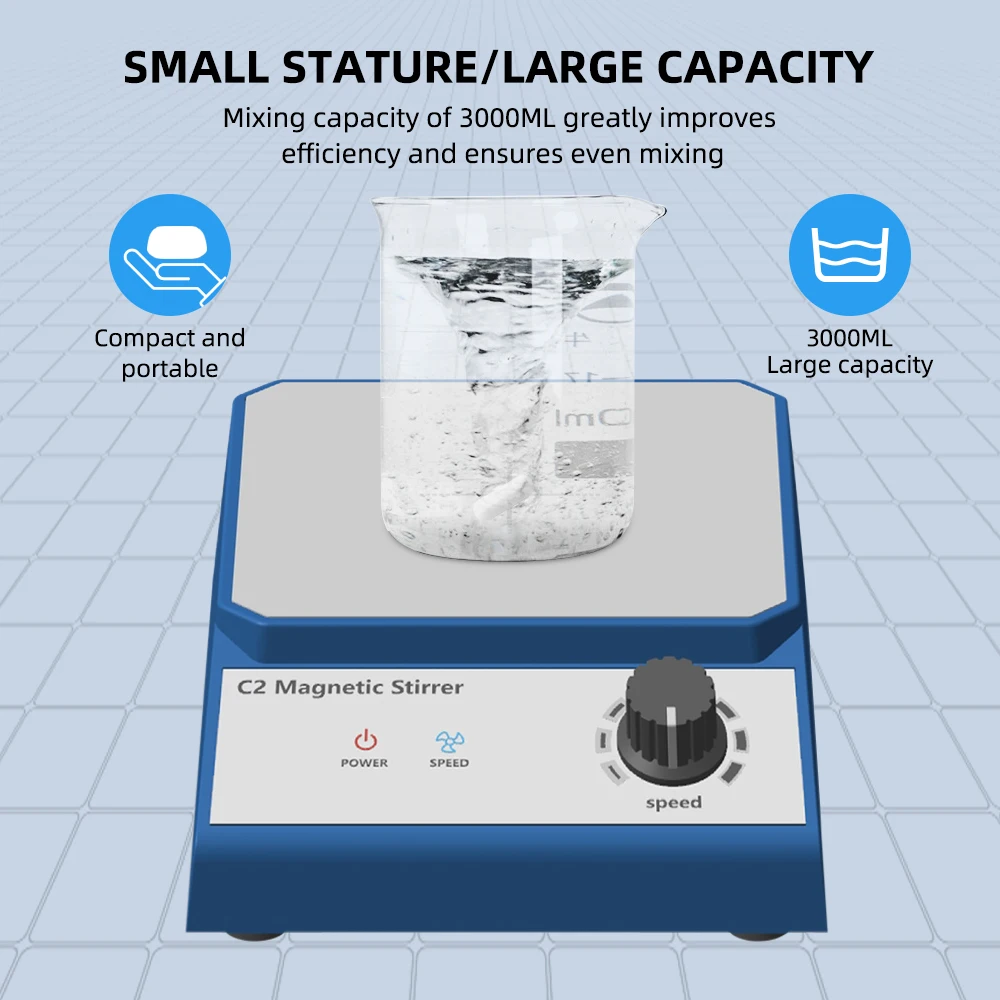 New 3000ML C2 Magnetic Stirrer Brushless Lab Liquid Mixer EU Plug 100-240V 0-2500RPM Low Noise Magnetic Stirring Machine