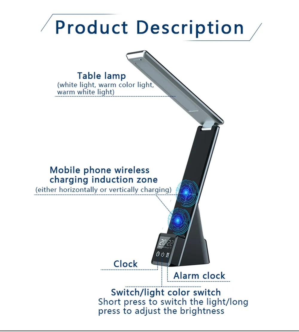 Wireless Charger Stand with Alarm Clock LED Desk Night Lamp, Fast Charging Dock Station For iPhone 14 Apple Watch AirPods 5 IN 1