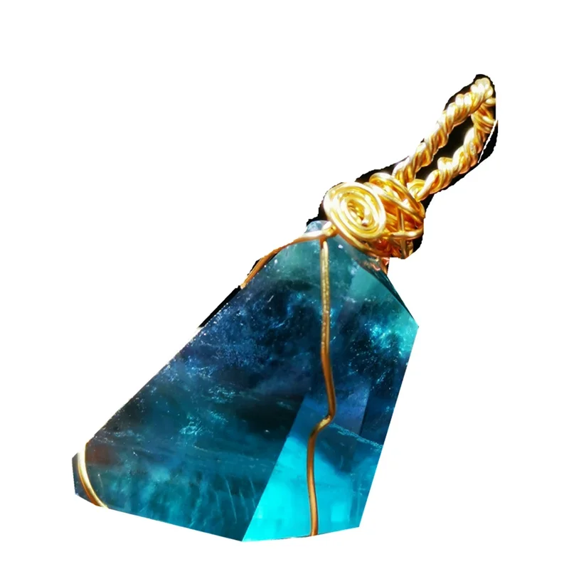 Fluorite Pendant Pure Natural Blue Colorful Crystal Winding Rough Stone Necklace Rope Female Clavicle Chain