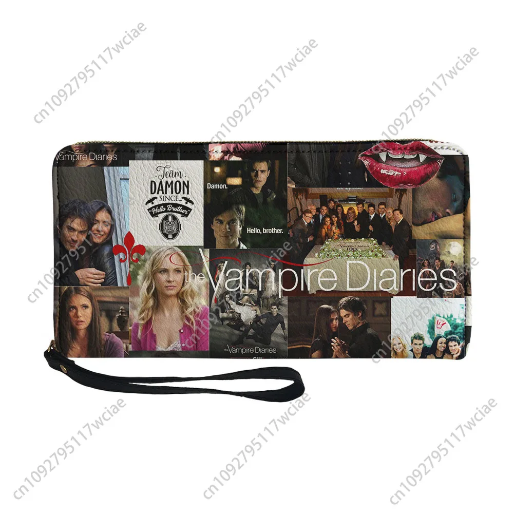 뱀파이어 다이어리 맞춤형 지갑 지갑 남성 여성 청소년 지퍼 롱 지갑 더블 프린트 휴대용 지갑 선물 가방